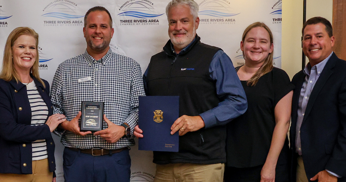 Surf Internet Receives Three Rivers Area Chamber Outstanding Customer Service Award
