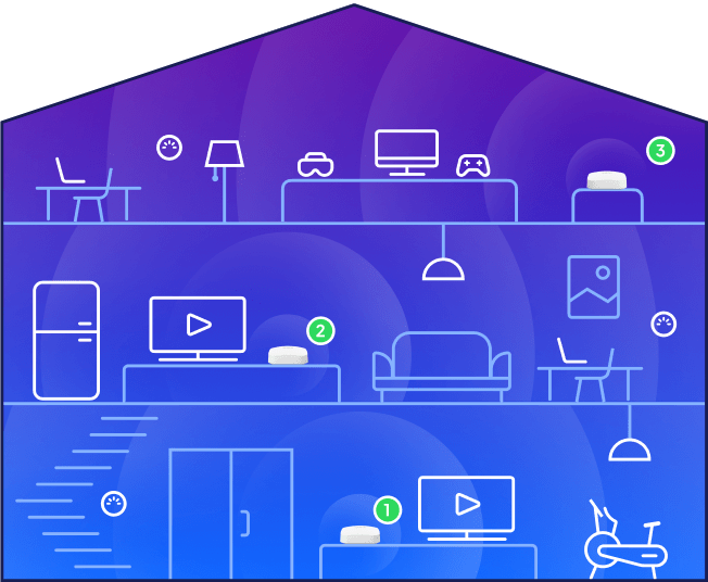 illustration of eeros providing wifi to a large home